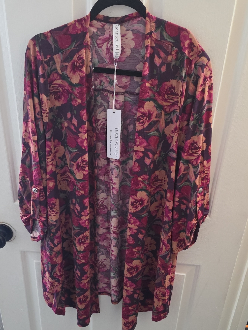 Joyful Soul Floral Open-Front Women's Cardigan - Berry Floral